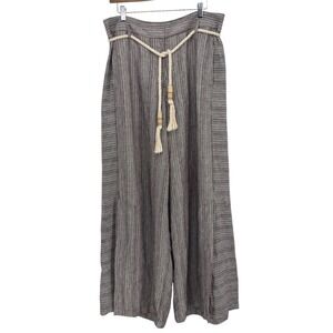 Anthropologie Ett Twa Super Wide Leg Brown Striped Linen Pant Women Size 12 Tall